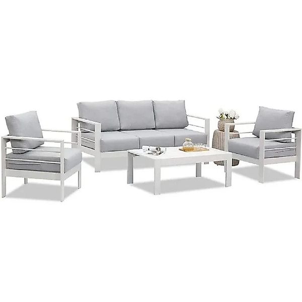 MeXo Gartenmöbel Set aus Aluminium Loungeset für 5 Personen Weiß günstig online kaufen