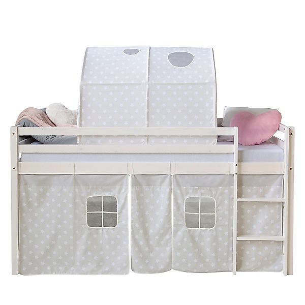 Homestyle4u Hochbett 90x200 mit Vorhang und Tunnel in Weiß Sterne 1889 günstig online kaufen