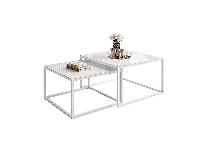 Lookway Couchtisch YOSHI GLASS 2in1 mit schwarzem und weißem Gestell (2er-S günstig online kaufen