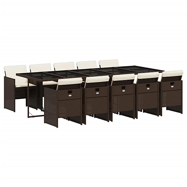 vidaXL 11-Tlg Garten-Essgruppe mit Kissen Braun Poly Rattan 3277700 günstig online kaufen