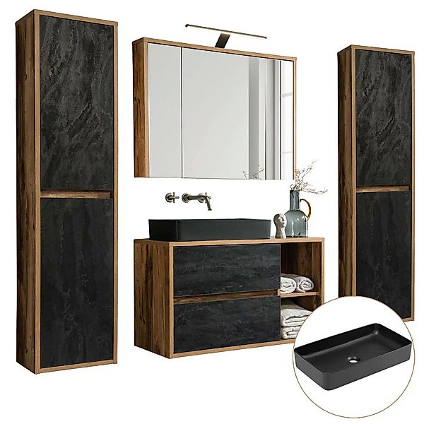 Badezimmermöbel Set mit Keramik-Waschtisch HARLOW-56 Eiche mit Beton-Dunkel günstig online kaufen