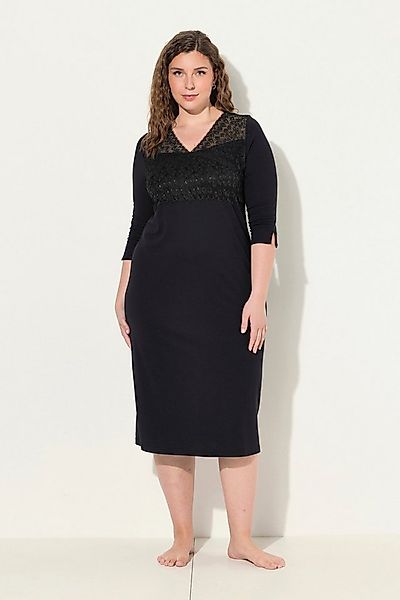 Ulla Popken Nachthemd Nachthemd Spitzeneinsatz V-Ausschnitt 3/4-Arm günstig online kaufen