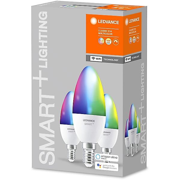 Ledvance Smart+ WiFi LED-Lampe Kerzenform E14/5W 470lm Farbwechsel 3er-Pack günstig online kaufen