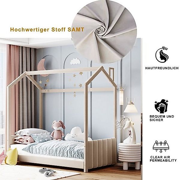 REDOM Kinderbett Hausbett Polsterbett (hautfreundlicher Samtstoff 90*200 cm günstig online kaufen