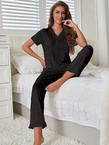 Elegant Love Pyjama Loungewear-Set mit Blumenmuster günstig online kaufen