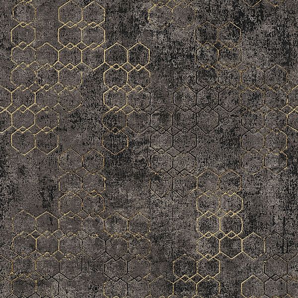 Bricoflor Industrial Vliestapete in Schwarz Gold Metallic Tapete mit Hexago günstig online kaufen