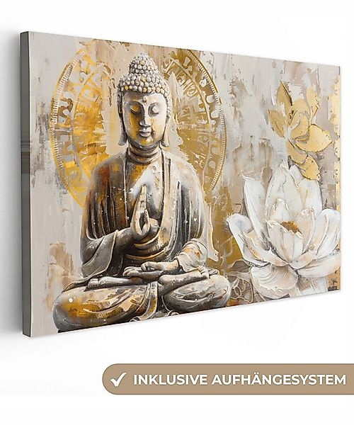 OneMillionCanvasses® Leinwandbild Buddha - Blume - Lotusblume - Weiß - Gold günstig online kaufen