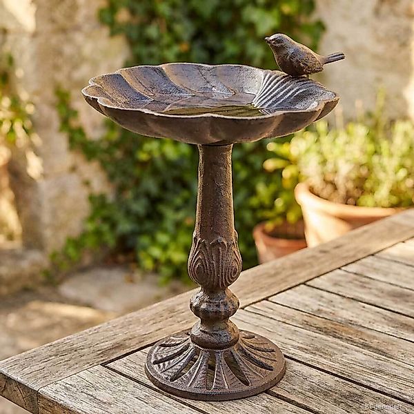Vogeltränke Muschel Gusseisen auf Ständer Vogelbad Muschelform Antik-Stil günstig online kaufen
