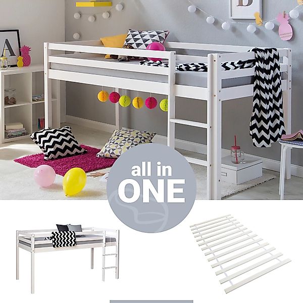 Homestyle4u Kinderbett 90x200 mit Lattenrost in Weiß 2252 günstig online kaufen