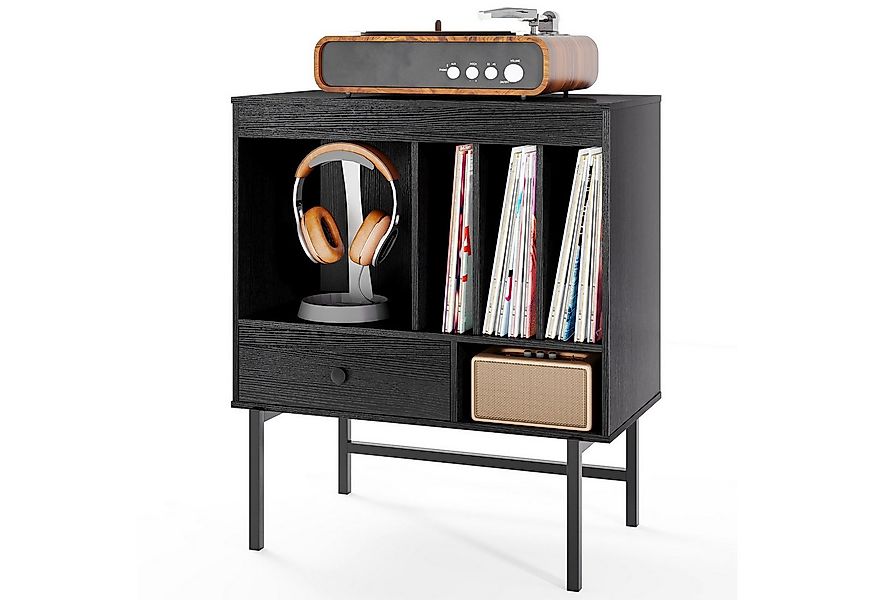 COSTWAY Sideboard, Plattenspieler-Ständer mit Fächern, Schublade 70x36x80cm günstig online kaufen