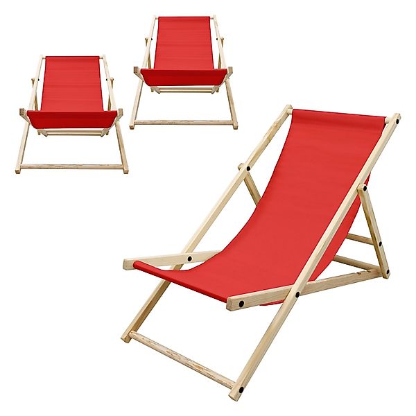 ECD Germany 3Er Set Liegestuhl Klappbar Rot aus Holz 3 Positionen bis 120kg günstig online kaufen