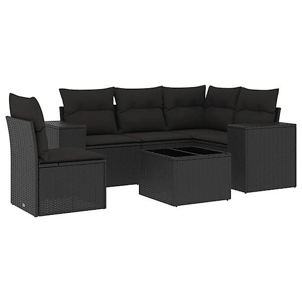vidaXL 6-Tlg Garten-Sofagarnitur mit Kissen Schwarz Poly Rattan 3254912 günstig online kaufen