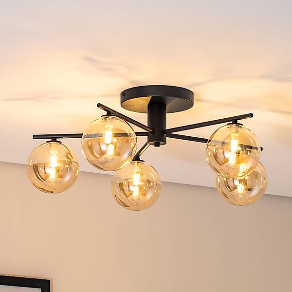 Deckenleuchte Prato, schwarz/amber, Glas, 5-flammig günstig online kaufen