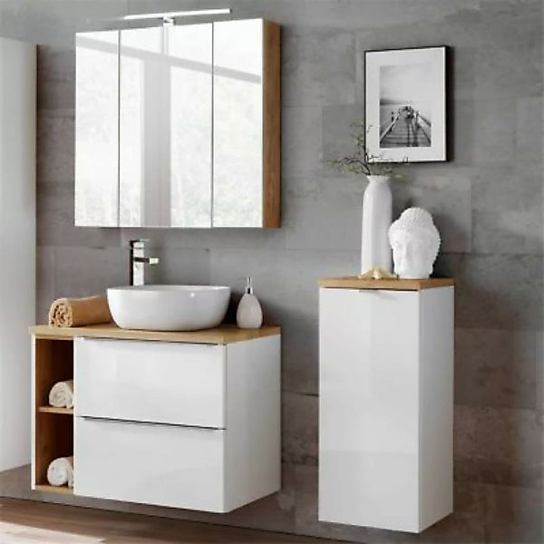 Lomadox Badmöbel Set mit Keramik-Aufsatzwaschbecken TOSKANA-56 Hochglanz we günstig online kaufen