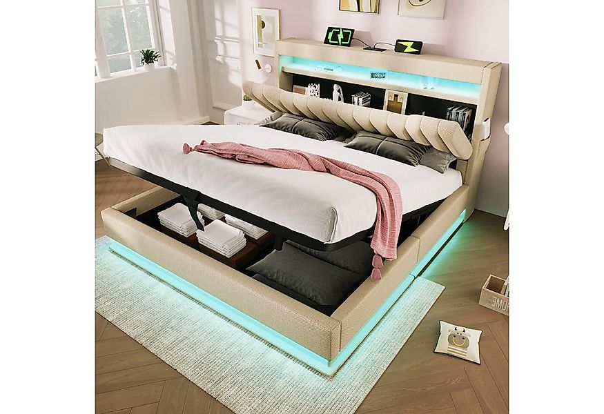 REDOM Polsterbett Bequeme Betten mit Stauraum und LED-Beleuchtung (Struraum günstig online kaufen