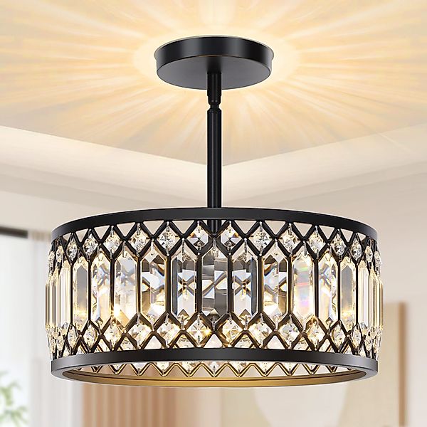 Jibenhome LED Deckenleuchte Schwarzer Kristalllampe,Moderne Kronleuchter günstig online kaufen