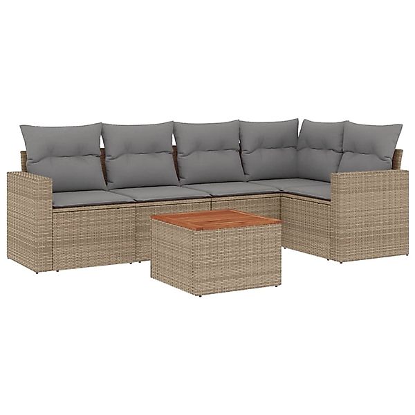 vidaXL 6-Tlg Garten-Sofagarnitur mit Kissen Beige Poly Rattan 3224113 günstig online kaufen