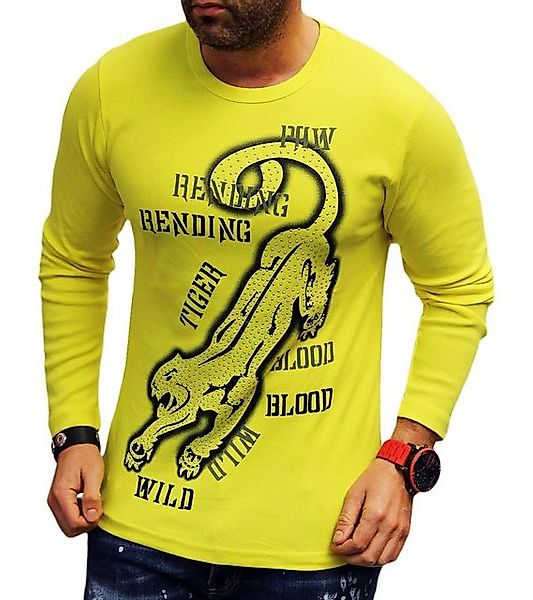JEEL Langarmshirt Herren Langarm Shirt Henley Longsleeve Leopard Tiger Löwe günstig online kaufen