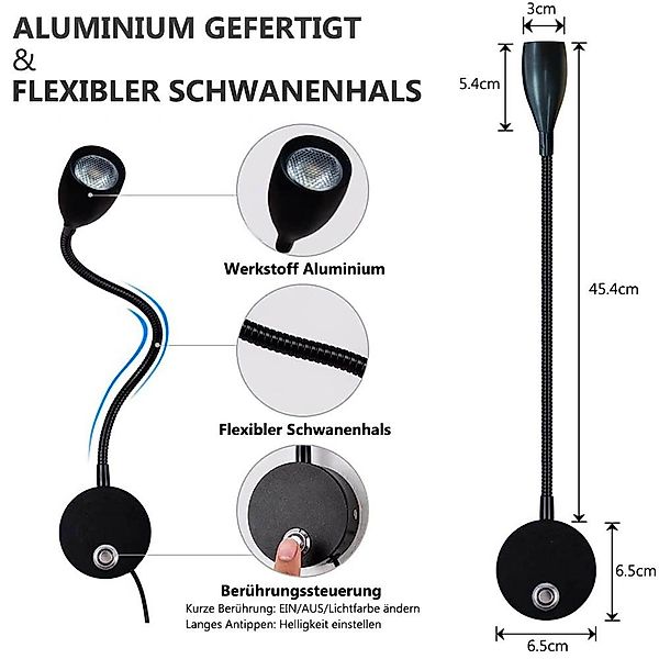 Jibenhome Bettleuchte LED Leselampe Wandmontage,3 Farbmodi günstig online kaufen