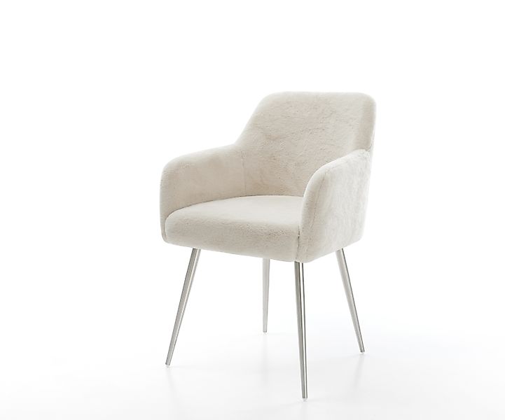Esszimmerstuhl Greg-Flex Plüsch Creme-Weiß 4-Fuß konisch Edelstahl Taschenf günstig online kaufen