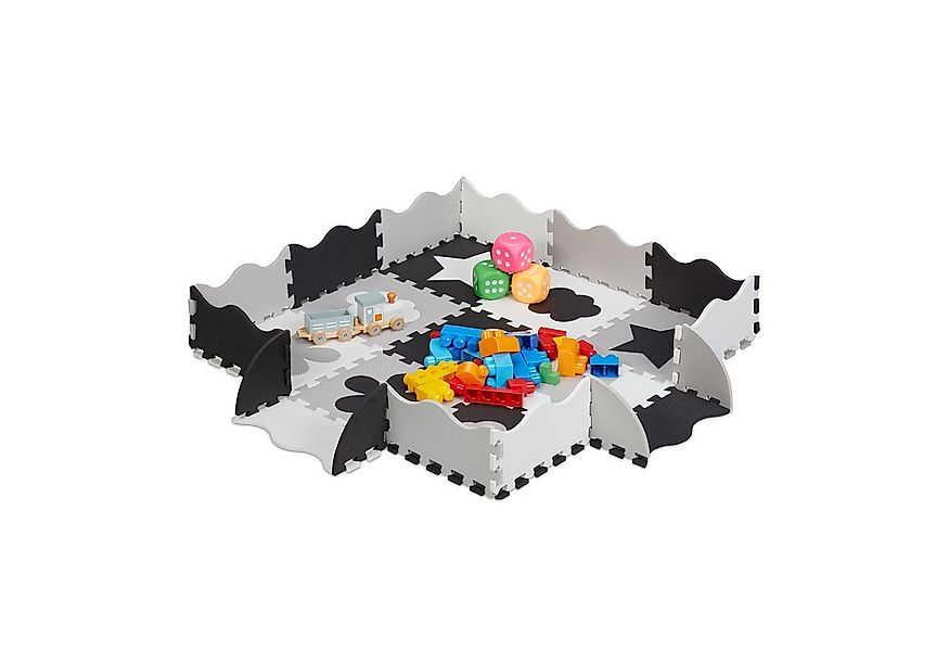 relaxdays Spielmatte 34-tlg. Puzzlematte mit Rand und Motiven, grau günstig online kaufen