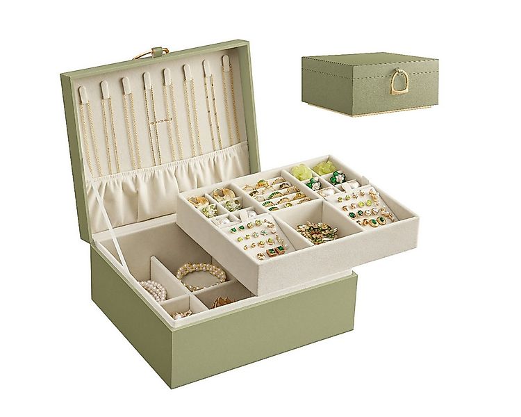 SONGMICS Schmuckkasten Schmuckbox Schmuckaufbewahrung, 2 Ebenen, mit Griff, günstig online kaufen