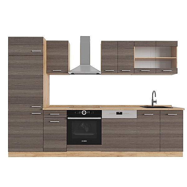 Vicco R-Line Küchenzeile Edelgrau/Goldkraft Eiche 300 cm AP Eiche günstig online kaufen