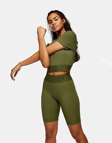Topshop – Activewear – Legging-Shorts in Khaki-Grün günstig online kaufen