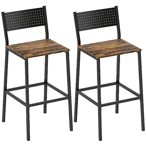 HOMCOM 2er-Set Barhocker im Industrial-Look mit Rückenlehne & Fußstütze, ru günstig online kaufen