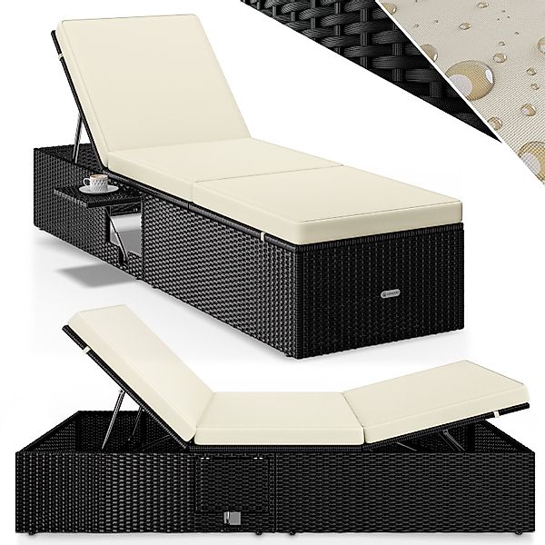 Polyrattan Gartenliege Schwarz/Creme 200x58x33cm günstig online kaufen