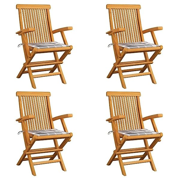 vidaXL Gartenstühle Graue Karomuster-Kissen 4 Stk Massivholz Teak 3065631 günstig online kaufen