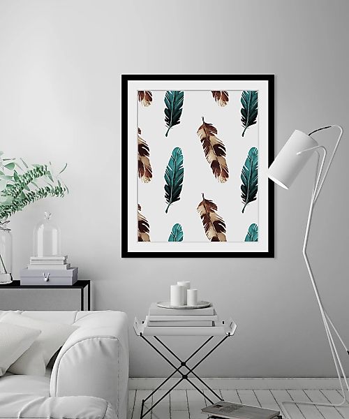 queence Bild »Frida«, Federn-Kunst, HD Premium Poster-Druck inkl. Holzrahme günstig online kaufen