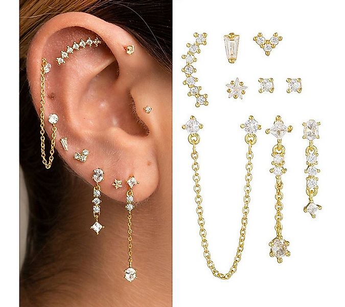 FOUORTUNATE-BEE Ohrstecker-Set 9-teiliges Set Damen Ohrringe – Lange Anhäng günstig online kaufen