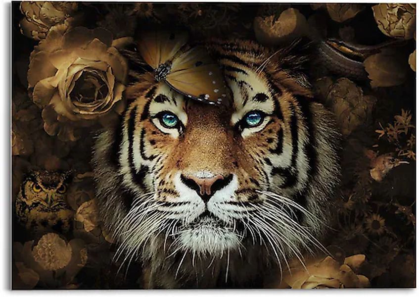 Reinders! Glasbild »Glasbild Tiger Tierreich - Blumen - Herbstfarben - Blau günstig online kaufen