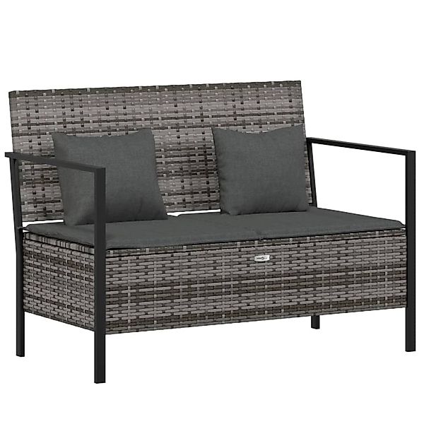 furnicato Gartenbank 2-Sitzer mit Kissen Grau Poly Rattan günstig online kaufen