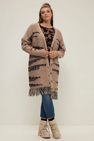 Studio Untold Strickjacke Strickmantel oversized Jacquardstrick Fransensaum günstig online kaufen