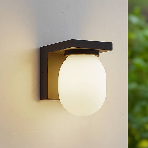 Lucande Außenwandleuchte Ovaali, Glas, dunkelgrau, IP65 günstig online kaufen