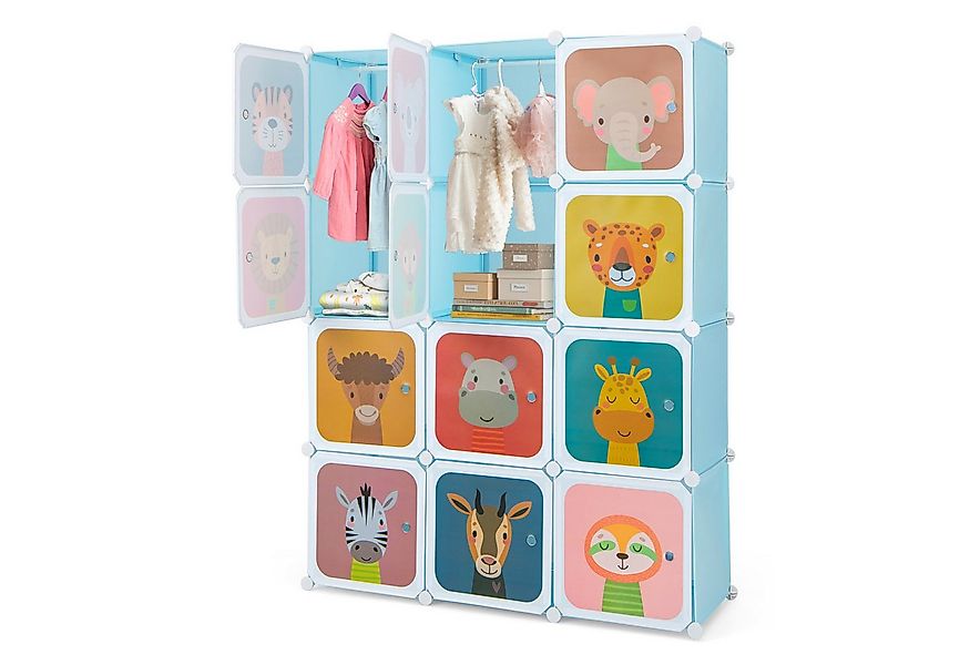 COSTWAY Kinderkleiderschrank mit 2 Kleiderstängen und 12 Würfeln, erweiterb günstig online kaufen