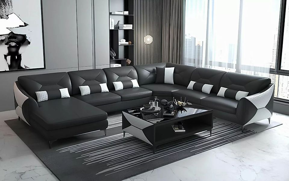 Xlmoebel Ecksofa Sofa in U-Form mit Ledersofa in Schwarz aus Kunstleder für günstig online kaufen