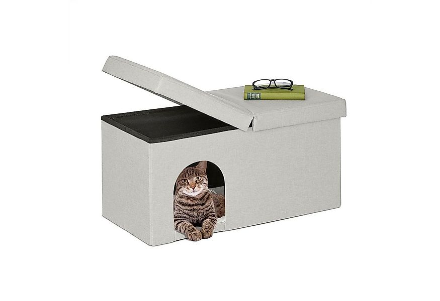 relaxdays Indoorhütte Katzenhöhle in Beige mit Deckel günstig online kaufen