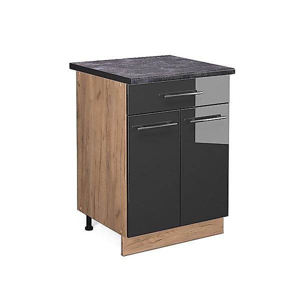 Vicco Küchenunterschrank Fame-Line Anthrazit Hochglanz/Goldkraft Eiche 60 c günstig online kaufen