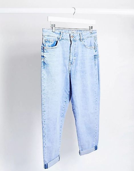 New Look – Mom-Jeans in heller Bleach-Waschung mit betonter Taille-Blau günstig online kaufen