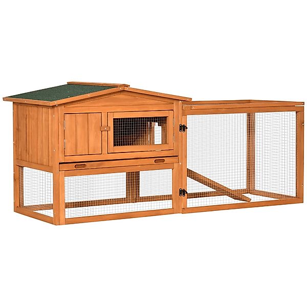 PawHut Kaninchenstall aus Tannenholz mit Asphaltdach 156 x 58 x 68 cm günstig online kaufen