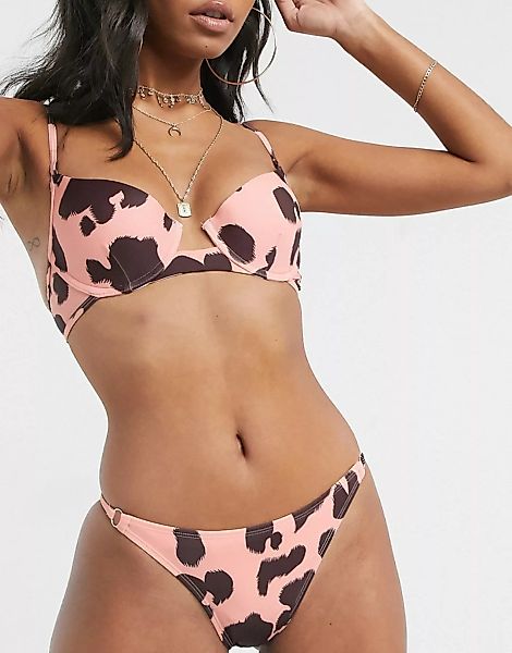 Unqiue 21 – Rötlicher, knappes Bikiniunterteil im Tanga-Stil mit Kuhmuster- günstig online kaufen