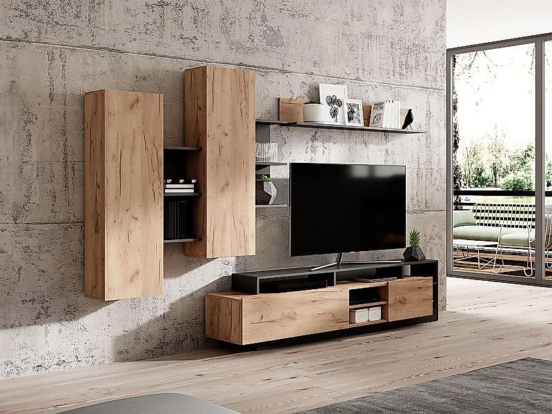 TV-Wand mit Stauraum - Anthrazit & Naturfarben - IDESIA günstig online kaufen