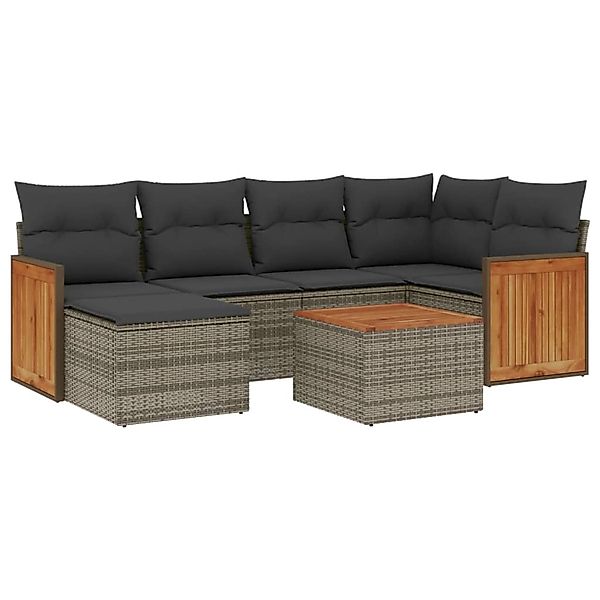 vidaXL 7-tlg Garten-Sofagarnitur mit Kissen Grau Poly Rattan Modell 131 günstig online kaufen