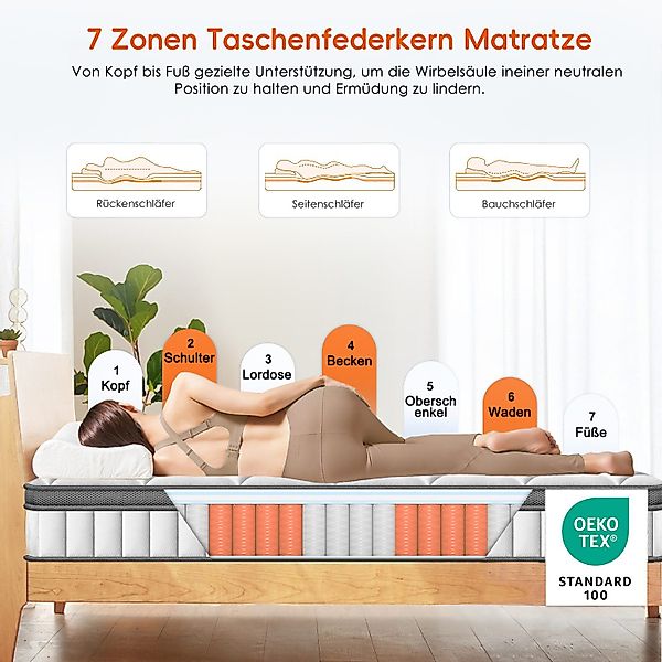 Taschenfederkernmatratze Matratze 90x200 cm, 7 Zone günstig online kaufen