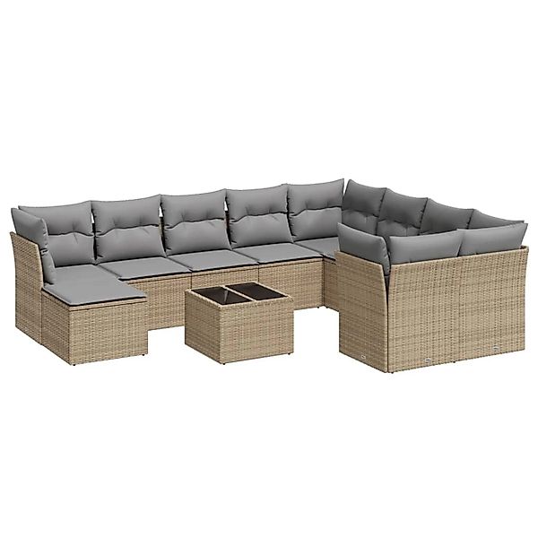 vidaXL 11-Tlg Garten-Sofagarnitur mit Kissen Beige Poly Rattan 3218599 günstig online kaufen