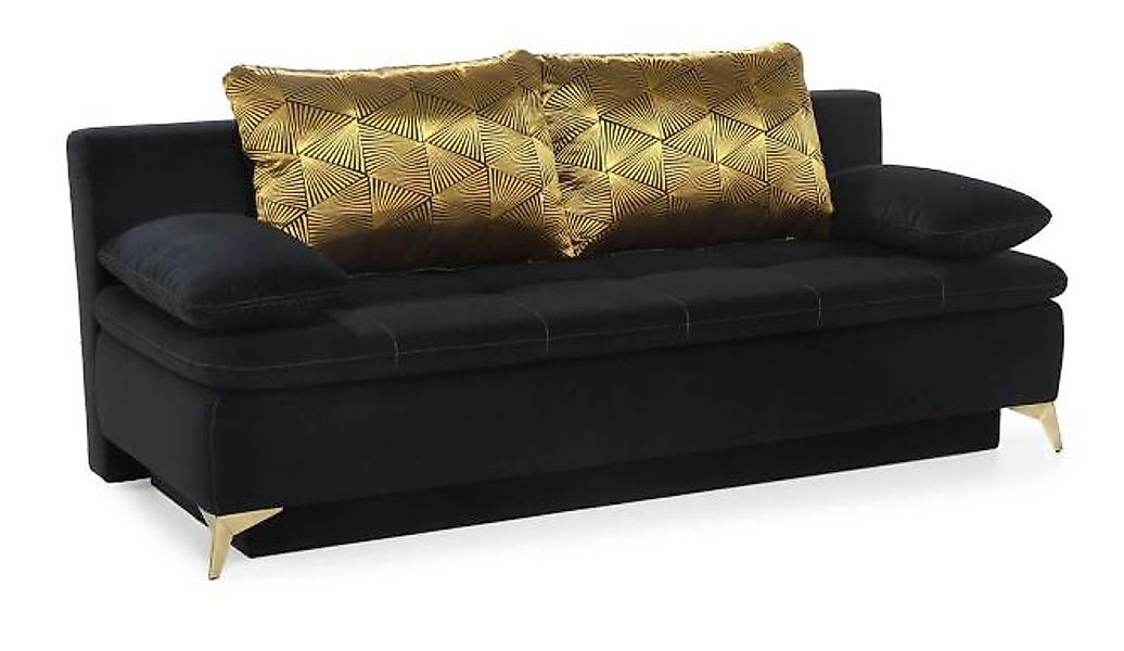 Bettsofa Funktionssofa inkl. Bettfunktion mit Stauraum und Kissen Schwarz / günstig online kaufen