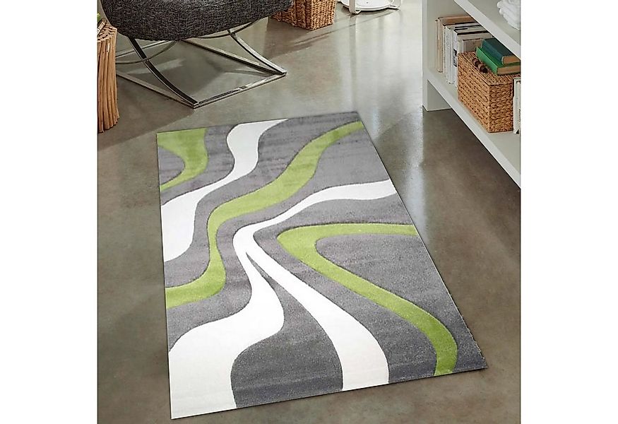 Carpetia Teppich Teppich mit Wellendesign, pflegeleicht, in grün weiß& grau günstig online kaufen